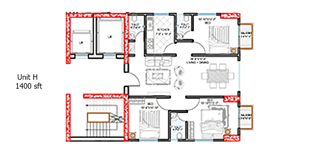 Al-Aksha City 3 Bed 9th Floor Unit H 1400 SFT